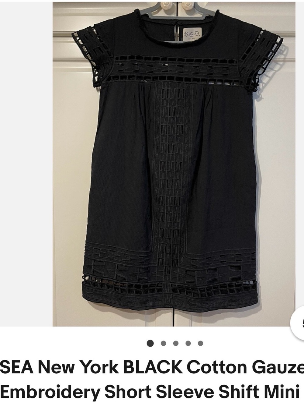 Sea New York Black Cotton Gauze Embroidered Mini Dress